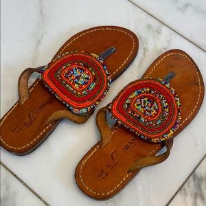 K. Lessman, eu 37 or US women’s 6.5, beaded brown leather flat sandals